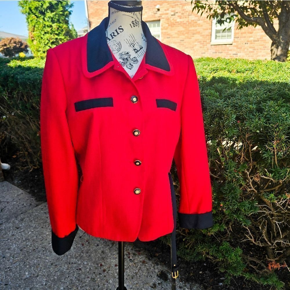 VTG Kasper A.S.L Petite Red & Navy Blue Chic Blazer. - Picture 14 of 15